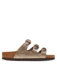 Birkenstock Klapki Florida 1030352 Złoty. Żółte klapki damskie Birkenstock, bez wzorów, ze skóry, bez obcasa. Za 339.99 zł.