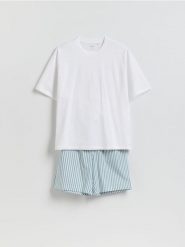 Piżama z bawełny merceryzowanej - złamana biel. Piżamy męskie Reserved, l, bez wzorów, z bawełny, bez ramiączek. Za 99.99 zł.