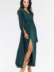 Sukienka Model A670 Bottle Green - awama. Zielone sukienki damskie Awama, do pracy, l, bez wzorów, z elastanu, biznesowe, bez kołnierzyka, plus size, bez ramiączek, maxi, dopasowane. Za 425.71 zł.