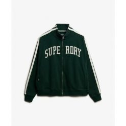Kurtka dresowa z zamkiem błyskawicznym z aplikacją dla kobiet Superdry Athletic. Zielone kurtki damskie Superdry., z aplikacjami, z dresówki, bez kaptura. Za 388.25 zł.