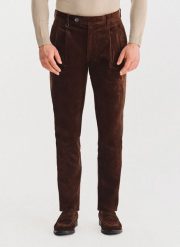 PAKO LORENTE - Brązowe spodnie z zakładkami. Brązowe spodnie materiałowe męskie Pako Lorente, l, bez wzorów, z bawełny, casualowe. Za 279.99 zł.