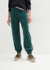 Spodnie sztruksowe z mieszanki bawełny. Zielone spodnie materiałowe damskie bonprix, bez wzorów, z bawełny. Za 127.99 zł.