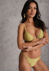 Jasnozielone Bikini Biustonosz z Wiązaniem na Plecach i Koralikami i Majtki Figi Sheille. Zielone bikini damskie Renee, na lato, plus size, z aplikacjami, plus size. Za 89.99 zł.
