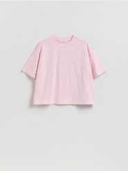 T-shirt z haftem - pastelowy róż. Czerwone t-shirty damskie Reserved, l, bez wzorów, z bawełny, bez kołnierzyka. Za 69.99 zł.