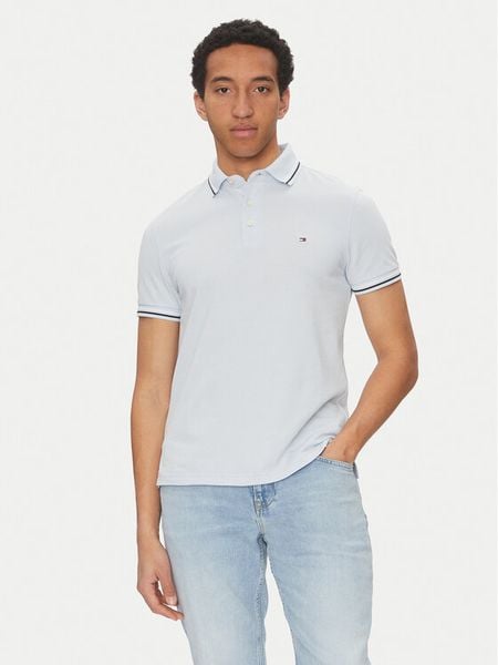Tommy Hilfiger Polo Seasonal MW0MW39993 Błękitny Slim Fit. Niebieskie koszulki polo męskie Tommy Hilfiger, m, bez wzorów, z bawełny, bez ramiączek. Za 259.99 zł.