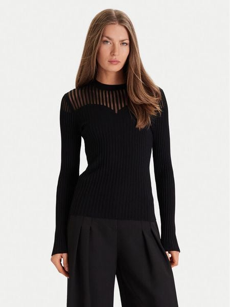 Morgan Sweter 252-MAMDO Czarny Slim Fit. Czarne swetry damskie Morgan, s, bez wzorów, z wiskozy, bez kołnierzyka, bez ramiączek, bez kaptura. Za 249.99 zł.