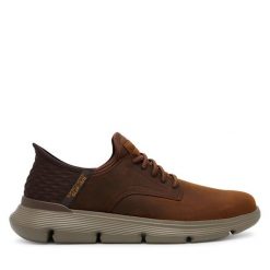 Półbuty Skechers. Brązowe półbuty na co dzień męskie Skechers, bez zapięcia. Za 429.99 zł.