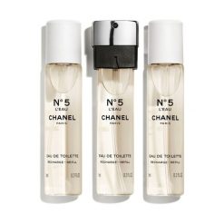 CHANEL CHANEL N°5 L'EAU EAU DE TOILETTE SPRAY DO TOREBKI, Z WYMIENNYM WKŁADEM Woda toaletowa 1 ct Damski. Białe torebki do ręki damskie Chanel, bez wzorów, wizytowe, bez dodatków. Za 319.20 zł.