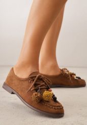 Brązowe Mokasyny VICES z Wkładką ze Skóry Natualnej Ozdobione Koralikami. Brązowe mokasyny damskie Born2be, z materiału, klasyczne. Za 99.99 zł.