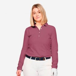Koszulka polo do golfa damska MW500. Fioletowe obuwie sportowe damskie INESIS, bez wzorów, z bawełny, na golfa. Za 69.99 zł.
