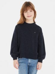 Tommy Hilfiger Sweter Essential KG0KG07801 Granatowy Regular Fit. Niebieskie swetry dla dziewczynek Tommy Hilfiger, bez wzorów, z wełny, bez kołnierzyka, bez ramiączek, bez kaptura. Za 219.99 zł.
