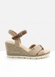 Sandały Tom Tailor, na koturnie o wyglądzie plecionki. Brązowe sandały damskie bonprix, bez wzorów, bez obcasa, na koturnie, bez zapięcia. Za 269.99 zł.