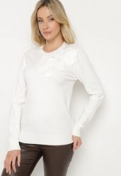 Biały Sweter z Wiskozą Modalem i Aplikacjami 3D Esalttia. Białe swetry damskie Born2be, na zimę, m, z aplikacjami, z jeansu, eleganckie, bez kołnierzyka, bez ramiączek, bez kaptura. Za 84.99 zł.