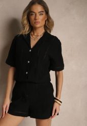 Czarne Szorty z Bawełny High Waist Ozdobione Geometrycznym Wzorem Galessira. Czarne szorty damskie Renee, na lato, l, bez wzorów, z bawełny, eleganckie, z podwyższonym stanem. Za 54.99 zł.