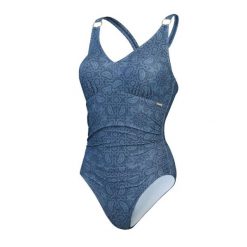 Kostium kąpielowy jednoczęściowy z dekoltem V dla kobiet Speedo Eco Print. Niebieskie kostiumy jednoczęściowe damskie Speedo, bez wzorów, z materiału, wakacyjne, do pływania. Za 332.50 zł.
