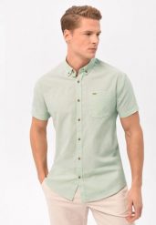 Koszula z lnem, Regular Fit, C-LIN. Zielone koszule męskie Volcano, l, bez wzorów, z bawełny, bez kołnierzyka, bez ramiączek. Za 139.99 zł.