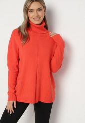 Pomarańczowy Sweter z Golfem i Dodatkiem Kaszmiru Rorizia. Brązowe swetry damskie Born2be, na zimę, z aplikacjami, z jeansu, biznesowe, bez kołnierzyka, bez ramiączek, długie, bez kaptura. Za 119.99 zł.