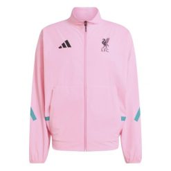 Kurtka dresowa Liverpool FC ZN.E. 2025/26. Czerwone kurtki męskie Adidas, bez wzorów, z dresówki, do piłki nożnej. Za 470.50 zł.