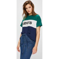 Levi's - Top. Brązowe topy damskie Levi's, z nadrukiem, z bawełny, z okrągłym kołnierzem, z krótkim rękawem. Za 119.90 zł.