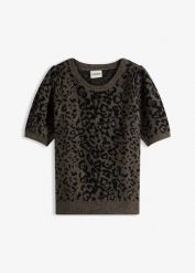 Sweter z rękawami balonowymi. Brązowe swetry damskie bonprix, bez wzorów, bez kołnierzyka, bez ramiączek, bez kaptura. Za 107.99 zł.