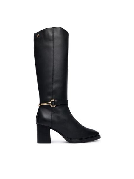 Tommy Hilfiger Kozaki Th Stud Heel Riding Knee Boot FW0FW09551 Czarny. Czarne kozaki damskie Tommy Hilfiger, ze skóry, bez obcasa, na słupku. Za 1,099.00 zł.