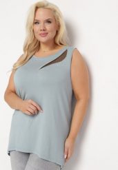 Miętowa Bluzka z Bawełny na Ramiączkach z Siateczką i Cyrkoniami Blettia. Zielone koszule damskie Born2be, l, bez wzorów, z bawełny, eleganckie, bez kołnierzyka, bez ramiączek. Za 44.99 zł.