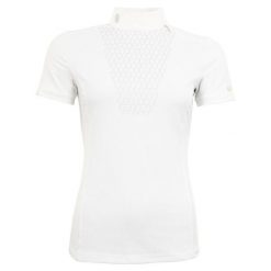 Damska koszulka polo na zawody BR Equitation Calgary. Białe koszule damskie BR, bez wzorów, eleganckie, bez kołnierzyka, bez ramiączek. W wyprzedaży za 205.00 zł.