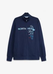 Bluza rozpinana ze stójką, z czystej bawełny. Niebieskie bluzy męskie bonprix, m, bez wzorów, z bawełny, bez kaptura. Za 149.99 zł.