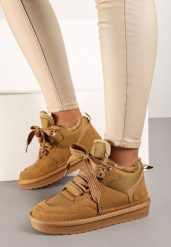 Brązowe Zimowe Sneakersy Vices Stylizowane na Śniegowce z Futerkiem Tennira. Brązowe obuwie sportowe damskie Renee, z jeansu. Za 99.99 zł.