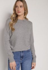 Szary Casualowy Sweter z Wełną i Bawełną Nedalla. Szare swetry damskie Born2be, bez wzorów, z bawełny, biznesowe, bez kołnierzyka, bez ramiączek, długie, bez kaptura. Za 59.99 zł.