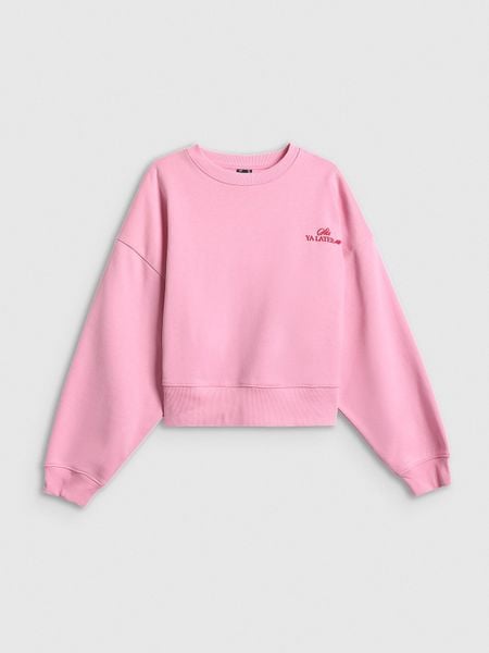 4F Bluza dresowa loose bez kaptura damska - różowa L. Czerwone bluzy damskie 4f, l, bez wzorów, z dresówki, bez kołnierzyka, bez ramiączek, bez kaptura. Za 149.99 zł.