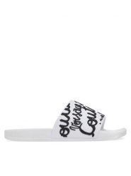 Versace Jeans Couture Klapki 78VA3SQ1 Biały. Białe klapki damskie Versace Jeans Couture, bez wzorów, z jeansu, bez obcasa. Za 179.99 zł.