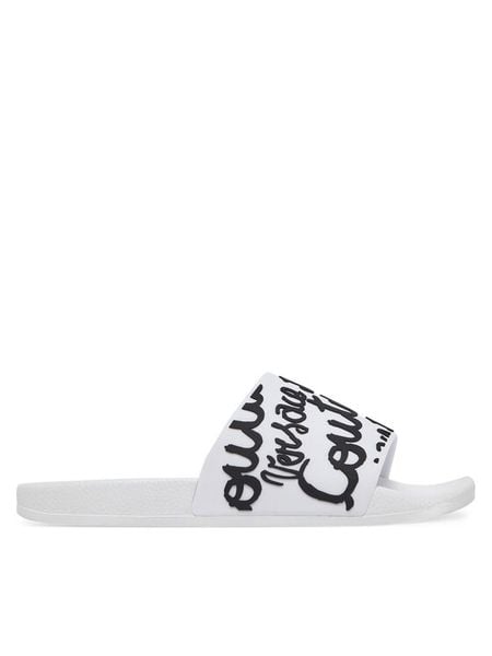 Versace Jeans Couture Klapki 78VA3SQ1 Biały. Białe klapki damskie Versace Jeans Couture, bez wzorów, z jeansu, bez obcasa. Za 159.99 zł.