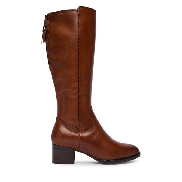 Kozaki Tamaris. Brązowe kozaki damskie Tamaris, bez obcasa, na słupku. Za 489.99 zł.