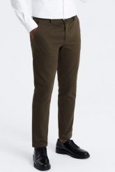 Ombre Spodnie męskie chino SLIM FIT z delikatną teksturą - ciemnooliwkowe V4 OM-PACP-0190 XL. Zielone spodnie materiałowe męskie Ombre, m, bez wzorów. Za 199.99 zł.