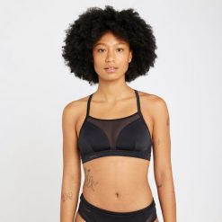 Góra kostiumu kąpielowego surfingowego damska Olaian Elise. Czarne bikini damskie OLAIAN, bez wzorów. W wyprzedaży za 59.99 zł.
