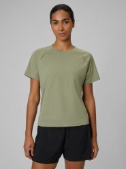 4F Koszulka do biegania szybkoschnąca damska - khaki XL. Brązowe t-shirty damskie 4f, l, bez wzorów, bez kołnierzyka. Za 129.99 zł.