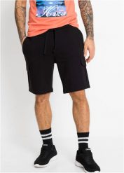 Bermudy bojówki dresowe. Czarne szorty męskie bonprix, na lato, l, bez wzorów, z dresówki. Za 77.99 zł.