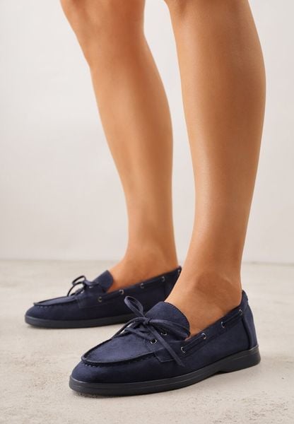 Niebieskie Mokasyny ze Sznurkiem i Kokardą Samiphia. Niebieskie mokasyny damskie Renee, eleganckie. Za 79.99 zł.