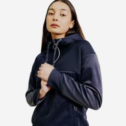 Bluza jeździecka damska 900 ciepła. Niebieskie bluzy damskie FOUGANZA, na zimę, m, bez wzorów, z materiału, z kapturem. Za 99.99 zł.