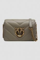PINKO Szarozielona kopertówka Love Click Mini AW25. Szare kopertówki damskie Pinko, bez wzorów, ze skóry, bez dodatków. W wyprzedaży za 1,009.99 zł.