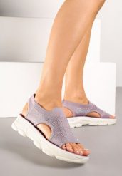 Fioletowe Sandały Sportowe z Elastyczną Cholewką na Grubej Podeszwie Lirasette. Fioletowe obuwie sportowe damskie Born2be, bez wzorów, z jeansu, trekkingowe. Za 39.99 zł.