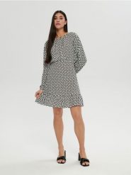 Sukienka mini z wiskozy - wielobarwny. Sukienki damskie Sinsay, l, bez wzorów, ze skóry, eleganckie, bez kołnierzyka, bez ramiączek, mini. W wyprzedaży za 39.99 zł.