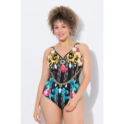 Damski Strój kąpielowy barok miękkie miseczki głęboki dekolt w serek. Czarne kostiumy jednoczęściowe damskie Ulla Popken, plus size, bez wzorów, z elastanu, sportowe, plus size, do pływania. Za 244.99 zł.