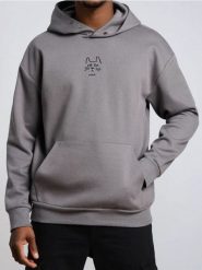 Bluza hoodie z haftem - szary. Szare bluzy męskie Sinsay, l, bez wzorów, bez kaptura. Za 69.99 zł.