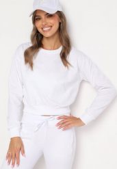 Biała Bluza z Dodatkiem Bawełny Wykończona Ściągaczami Evilaya. Białe bluzy damskie Born2be, l, bez wzorów, z bawełny, bez kaptura. Za 29.99 zł.