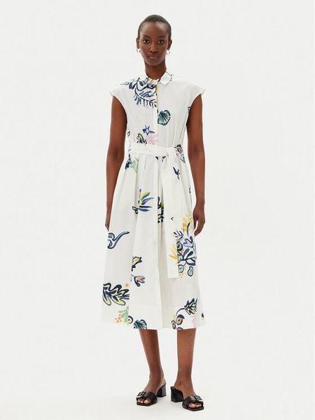 Marella Sukienka koszulowa Pier 2513221372200 Biały Regular Fit. Białe sukienki damskie Marella, bez wzorów, z bawełny, bez kołnierzyka, bez ramiączek, koszulowe. Za 729.99 zł.