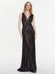 Elisabetta Franchi Sukienka wieczorowa AB-366-32E2-V740 Czarny Regular Fit. Czarne sukienki damskie Elisabetta Franchi, bez wzorów, z syntetyku, wizytowe, bez kołnierzyka, bez ramiączek. Za 3,169.00 zł.
