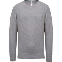 Sweter z dekoltem w serek Kariban Premium. Szare bluzy męskie KARIBAN, m, bez wzorów, z bawełny, bez kołnierzyka. Za 132.50 zł.