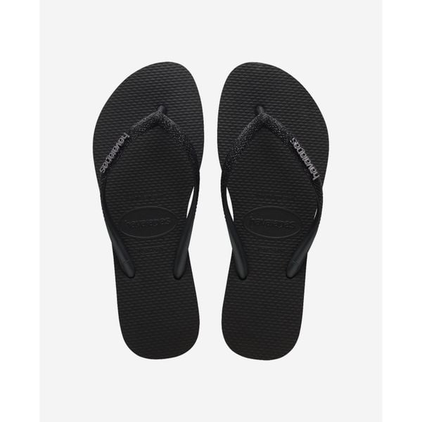 Klapki damskie Havaianas Slim Glitter II. Czarne klapki damskie Havaianas, bez wzorów, eleganckie, bez obcasa. Za 155.85 zł.